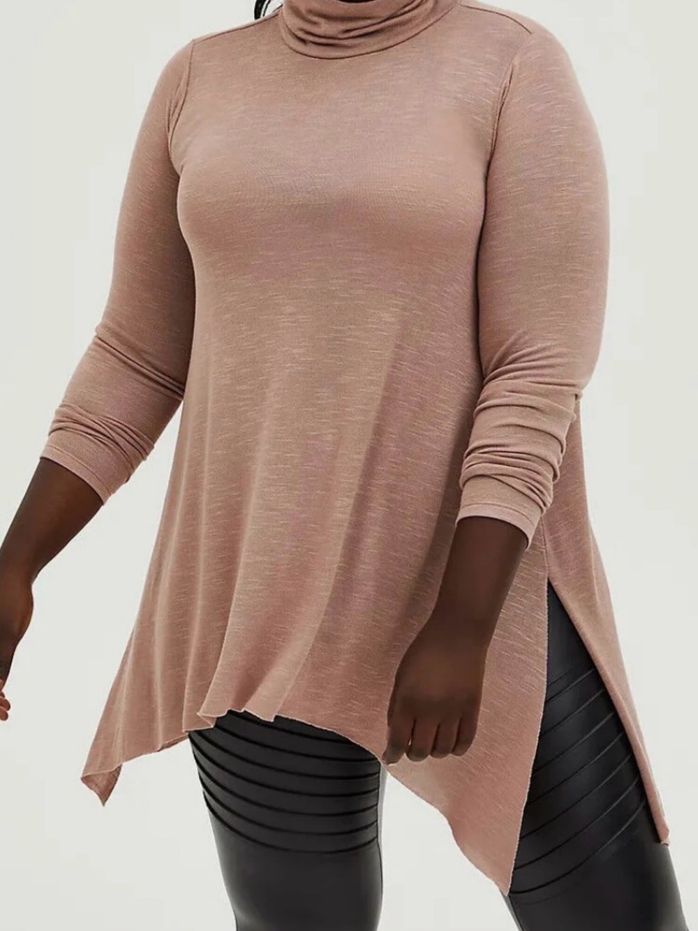 Torrid Taupe Hacci Knit Mock Neck Shark-bite Tunic  NWT